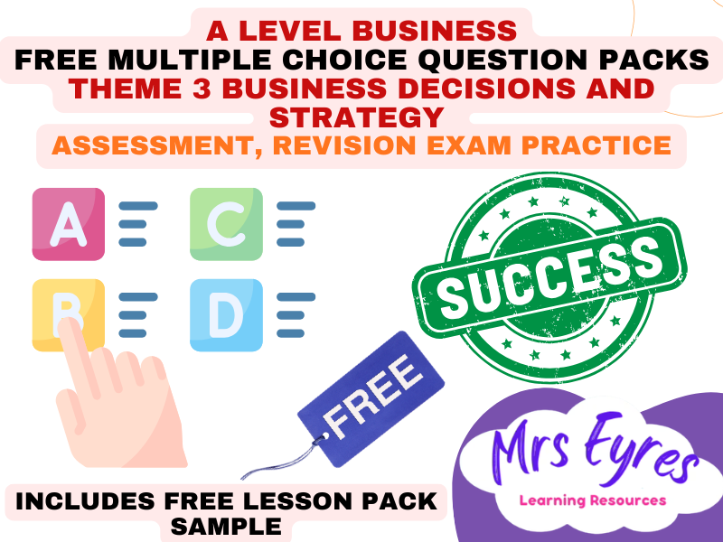 **A Level Business Theme 3  Business Decisions and Strategy Free Multiple Choice Quiz Pack |