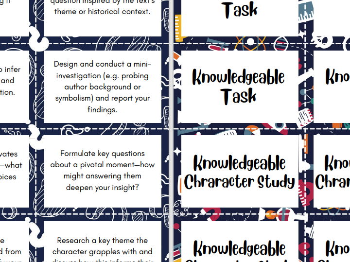 IB Learner Profile MYP English A Language and Literature Task Character Study Cards