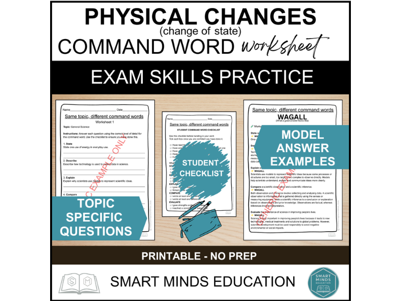 CHANGE OF STATE | CHEMISTRY REVISION WORKSHEET | SCIENCE EXAM PRACTICE | COMMAND WORDS