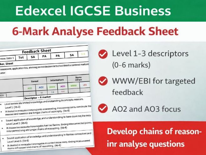 Edexcel IGCSE Business Feedback sheets 6 marker
