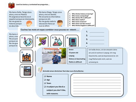 School Subjects (French, German & Spanish) - Complete Unit with Assessment & Mark Scheme (also suitable for cover)