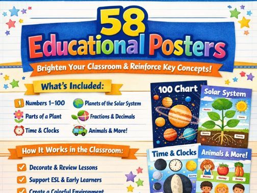 Elementary Classroom Decor | 58 Educational Posters for Math, ELA & Science