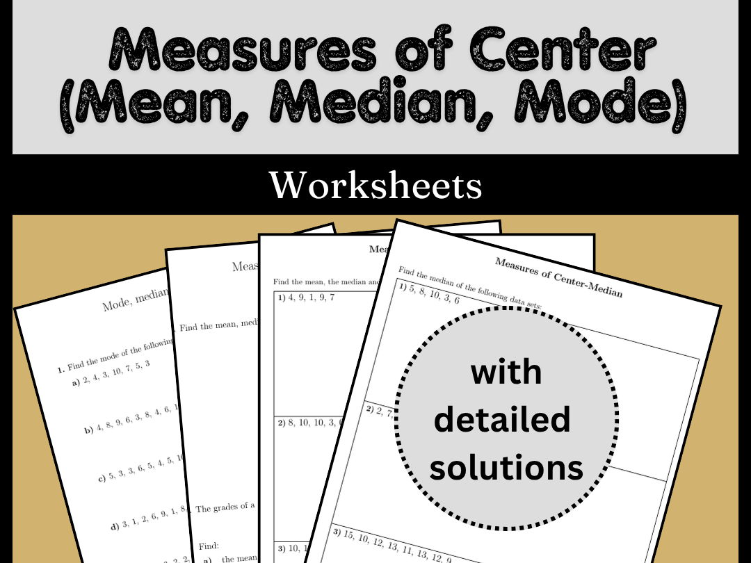 Measures of Center (Mean, Median, Mode) Worksheets