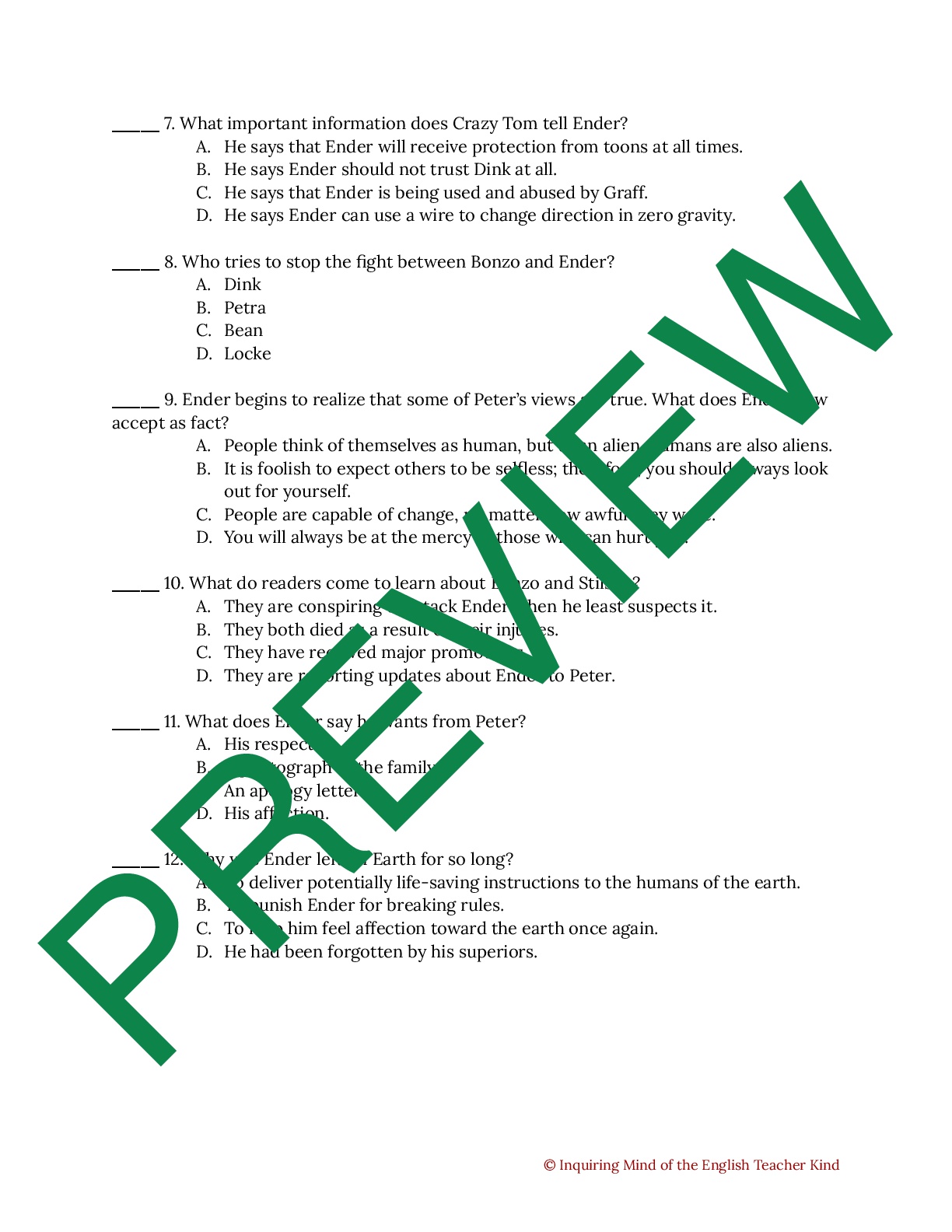 Ender s Game Quiz On Chapters 11 13 Teaching Resources ender-s-game-quiz-on-chapters-11-13-teaching-resources