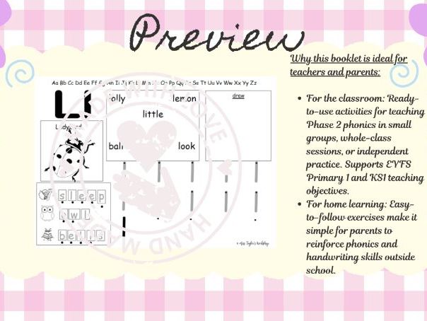 Phase 2 Phonics  l, ck, ll, ss, ff Booklet 4 (non-cursive)