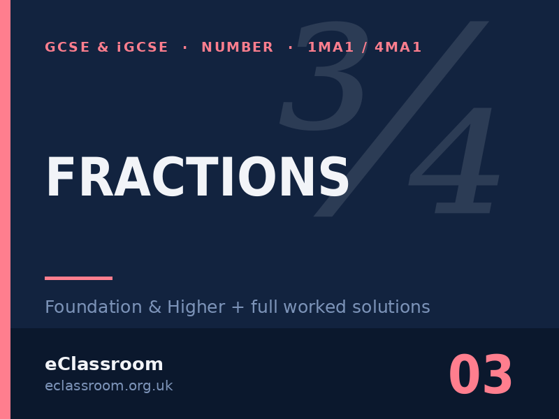 GCSE & iGCSE Fractions worksheet