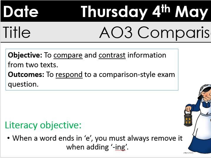 GCSE AO3 'compare and contrast' two lessons with A3 extract sheet Q5/6