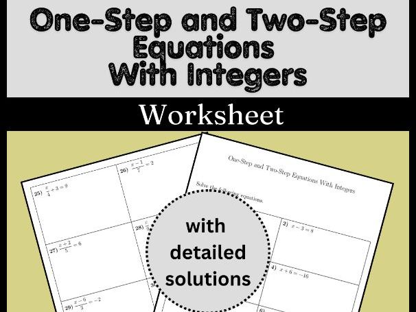 One-Step and Two-Step Equations With Integers Worksheet (with solutions)
