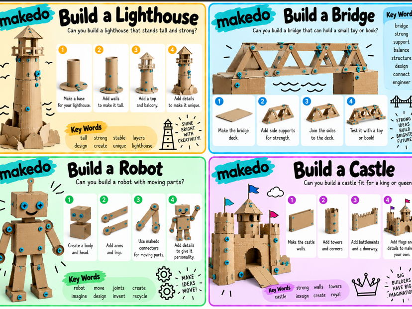 12 Makedo Step by Step Build Challenge Cards