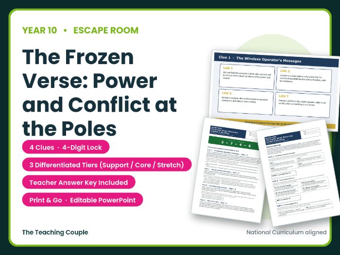 Y10 GCSE Power & Conflict Poetry Escape Room | Polar Theme | KS4 / GCSE