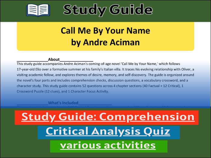Call Me By Your Name - Study Guide , Comprehension 91����t