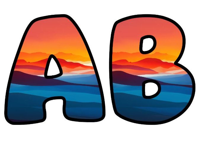 Layers Mountains Sky Art Classroom Display | Lettering Set | Upper & Lowercase, 0-9 and Signs