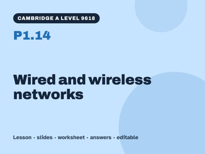 Cambridge A Level Computer Science 9618 – P1.14 Wired and wireless networks – Lesson & Worksheet