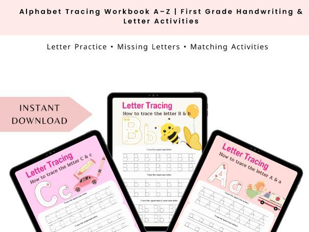 Alphabet Tracing Workbook A–Z | First Grade Handwriting & Letter Activities