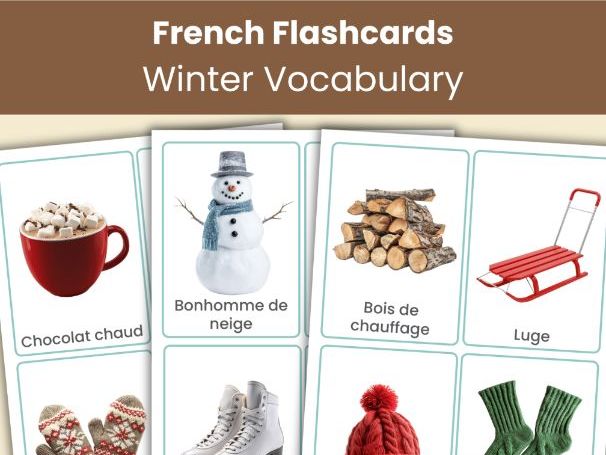 French Winter Vocabulary Flashcards | 44 Printable Real Photo Cards