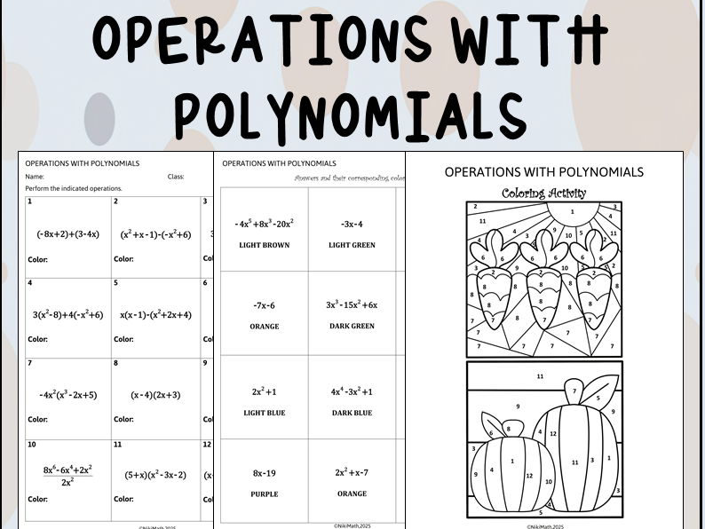 Operations with Polynomials - Color by Code/Coloring Activity
