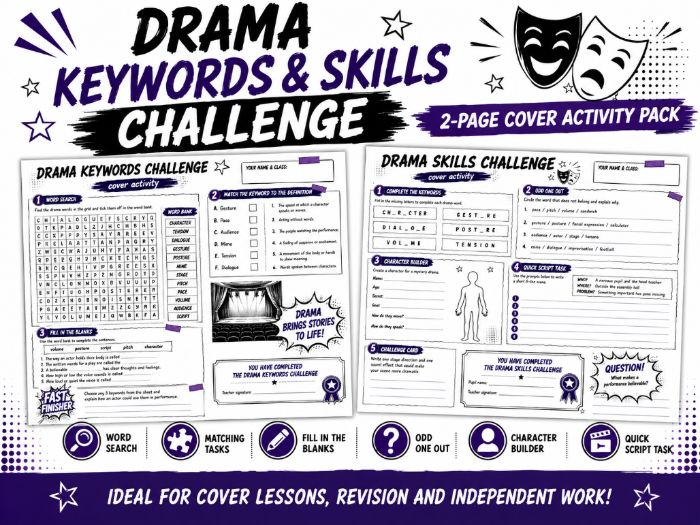 Drama Keywords and Skills Challenge: Cover Activity Pack