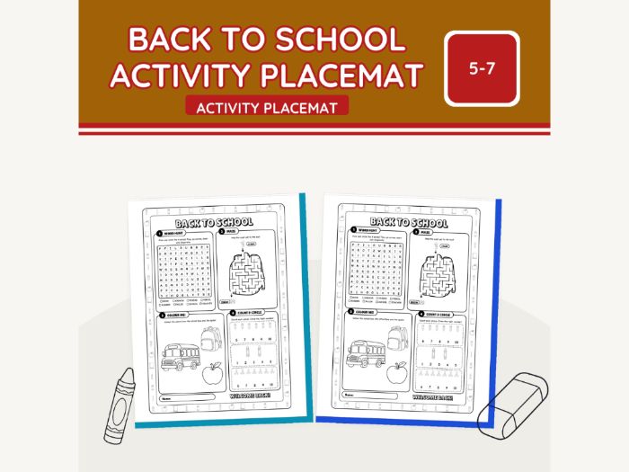 Back to School Activity Placemat | 2 Sheets