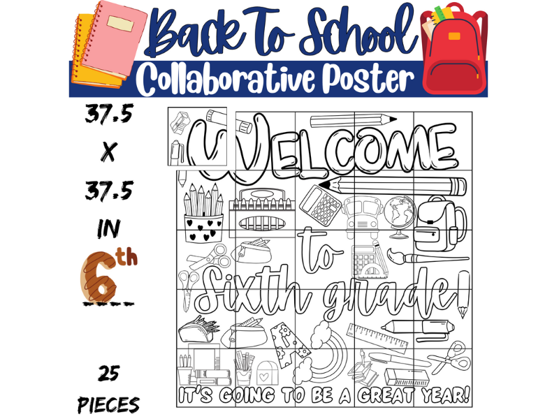 Welcome to Sixth Grade Collaborative Coloring Poster: Classroom Decor Activities