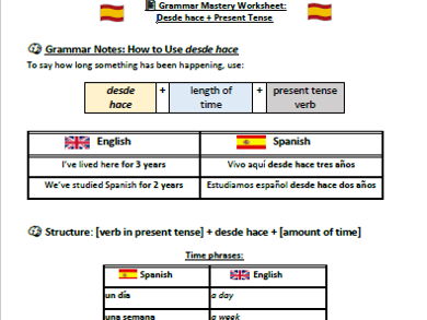 KS3 Spanish Grammar Worksheet – Desde hace + Present Tense (+ Answer Key)
