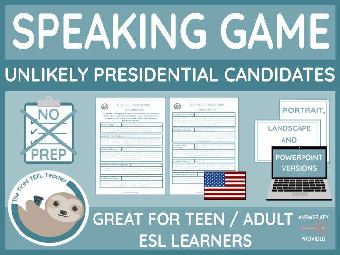 ESL Unlikely Presidential Candidates Activity