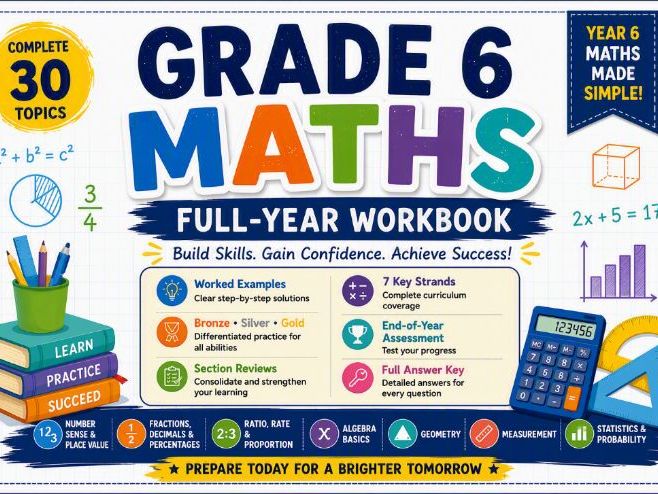 Grade 6  Maths Full-Year Workbook | 30 Topics | Bronze, Silver & Gold Differentiation : Answer Key