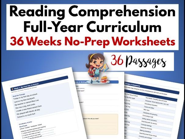 Grade 2 Yearlong Reading Comprehension Curriculum | 36 No-Prep Worksheets
