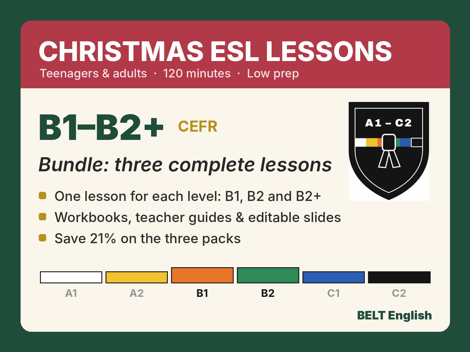 Christmas ESL Lessons Bundle B1, B2 & B2+ | Three Complete 2-Hour Lessons for Mixed-Level Schools