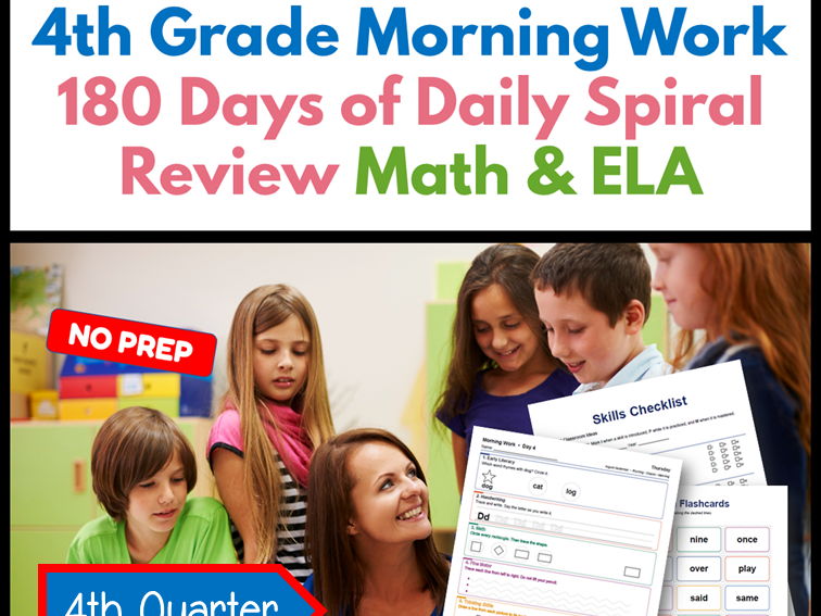 4th Grade Morning Work | 180 Days Daily Spiral Review | Math & ELA | 4th Quarter