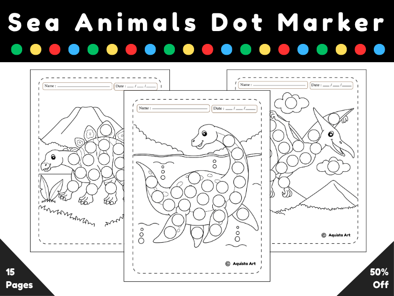 Dinosaure Dot Markers Coloring Pages :  Fun and Creative for Toddler