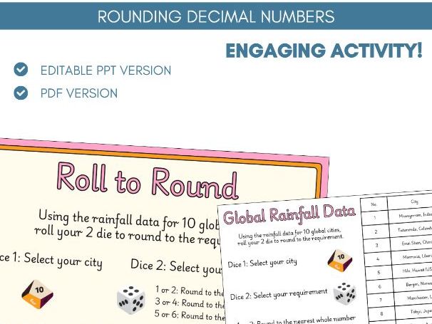 Rounding Decimals (up to 3dp) | Dice Game Activity | Place Value