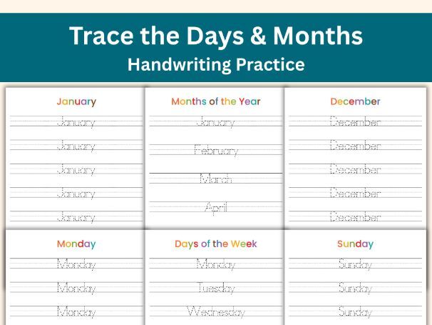 Trace the Days & Months Worksheets | Handwriting Practice | Early Writing Skills