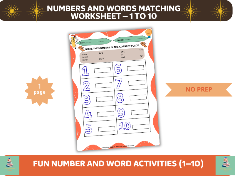 Numbers and Words Matching Worksheet