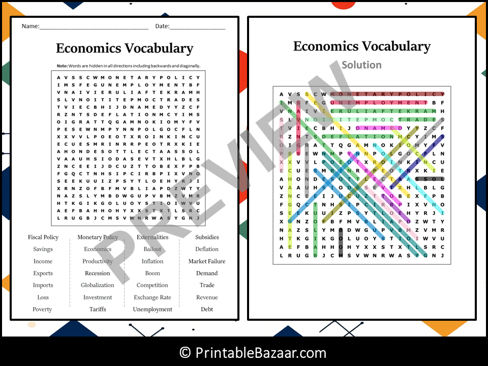 Economics Vocabulary Word Search Puzzle Worksheet Activity | Teaching ...