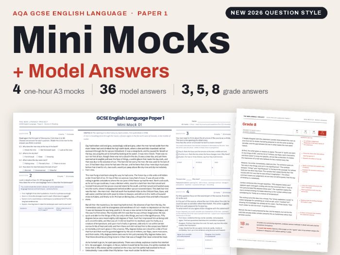 AQA GCSE English Language Paper 1 Mock Exams + Model Answers | Practice Papers | Grades 3, 5, 8 | 20