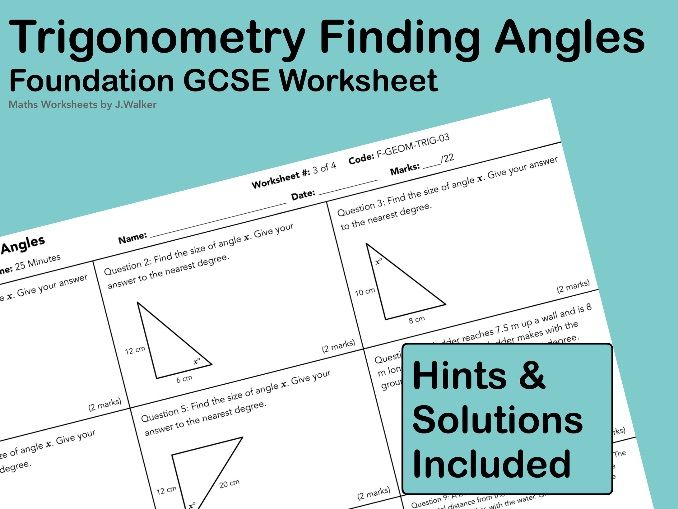 GCSE Maths Worksheet: Trigonometry Finding Angles - Foundation Tier