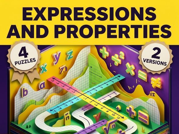 Algebra 1 Expressions and Properties Crosswords with Word Bank