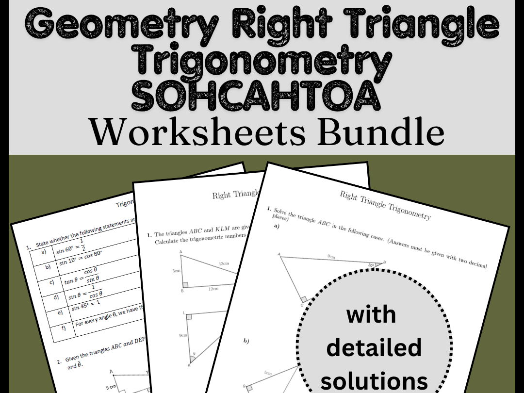 Geometry Right Triangle Trigonometry SOHCAHTOA Worksheets Bundle