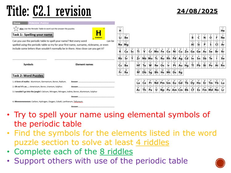 Activate 2 - Chemistry 1 revision (C2.1 revision)