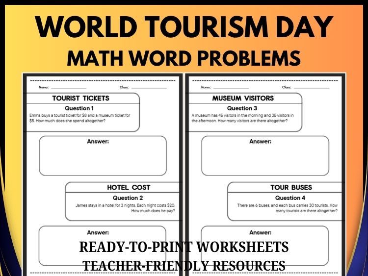 World Tourism Day Math Word Problems | 40 Problems | Grades 2–8