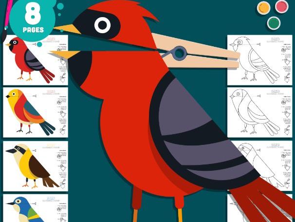 Bird Clothespin Puppets, Color Cut and Play Animal Activity, Printable Craft