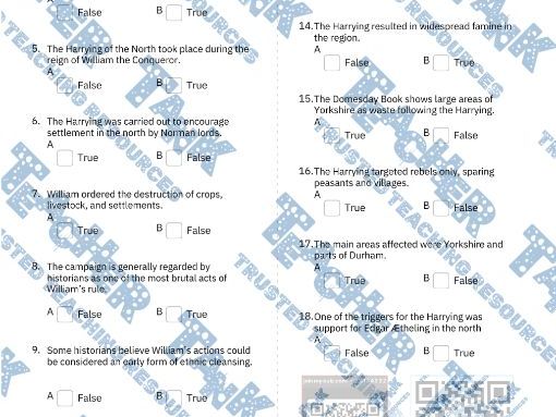 The Harrying of the North - True or False Quiz