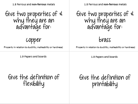 EDEXCEL DT Core Materials Flash Cards Questions