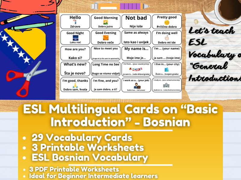 ESL Multilingual Vocabulary Flashcards - General Introductions - Bosnian