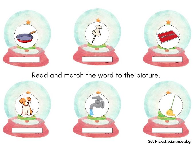 Christmas Globe CVC Match: Set 1 Phonics