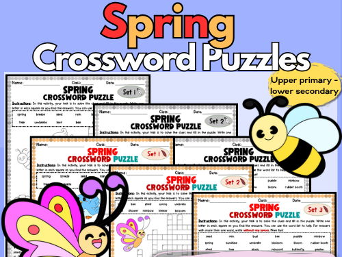 Spring Season Differentiated Colour / B&W Crossword Printables with Word Bank