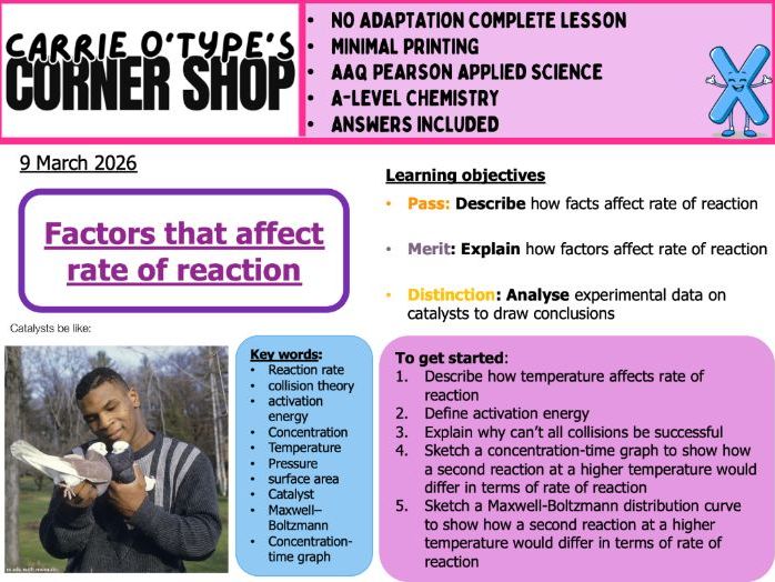 Factors affecting rate of reaction - AAQ Pearson Applied Science & AQA A-Level Chemistry