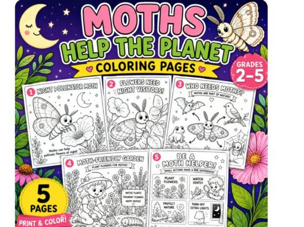 Moths Help the Planet Coloring Pages | National Moth Week Activities |Grades K–5