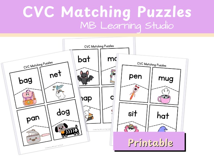 Halloween CVC Word Puzzle – Phonics Matching Activity