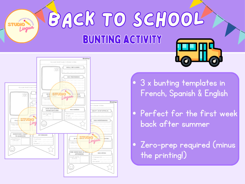 Back to School Bunting/Pennants | All About Me | French, Spanish & English | Printable PDF